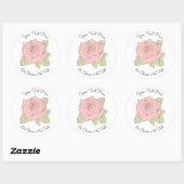 CustomText/ Elegante Rosa Rose Romantischer Chic Runder Aufkleber (Blatt)