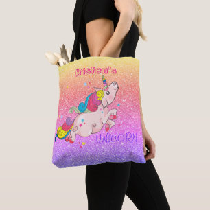 CustomText/ Rainbow Kawaii Unicorn Glitzer Ombre Tasche