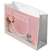 CustomText Rustikales Shabby Chic Romantisches Ros Große Geschenktüte (Rückseite Schrägansicht)