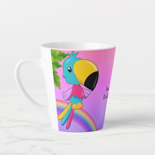 CustomText/ Tropical Kawaii Toucan Beach Rainbow Milchtasse (Links)