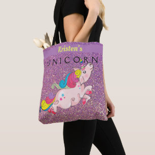 CustomText/ Unicorn Kawaii Gold PinkPurple Glitzer Tasche