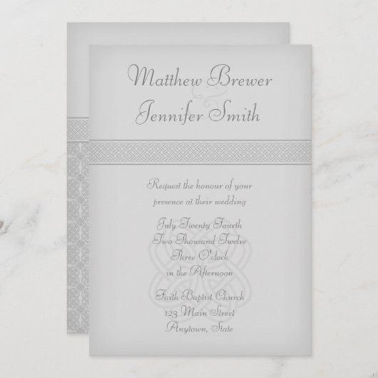 Custon Gray Irish Celtic Knot Wedding Einladung (Vorne/Hinten)