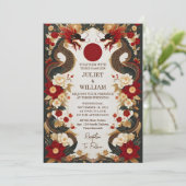 Cut Asian Modern Floral Chinese Bilingual Wedding Einladung (Stehend Vorderseite)