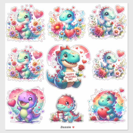 Cut Dinosaurier Valentine Custom-Cut Vinyl Sticker (Blatt)