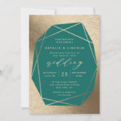 Cut Gemstone Aquamarin Green & Gold Foil Wedding Einladung (Vorderseite)