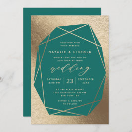Cut Gemstone Aquamarin Green & Gold Foil Wedding Einladung