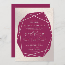 Cut Gemstone Magenta & Champagne Pink Foil Wedding Einladung