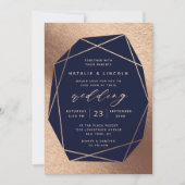Cut Gemstone Navy Blue & Copper Foil Hochzeit Einladung (Vorderseite)