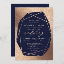 Cut Gemstone Navy Blue & Copper Foil Hochzeit