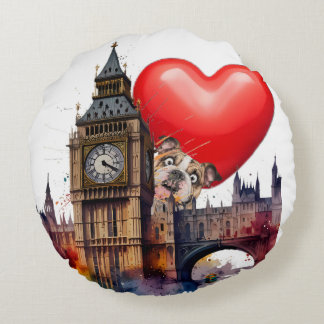 Cut lustige Londoner Aquarellszene Rundes Kissen