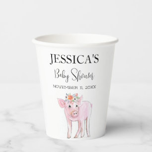 Cut Piggy Watercolor Baby Shower Boho Girl Pappbecher