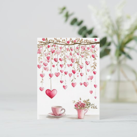 Cut rosa Herz Valentins Gruß Postkarte (Stehend Vorderseite)