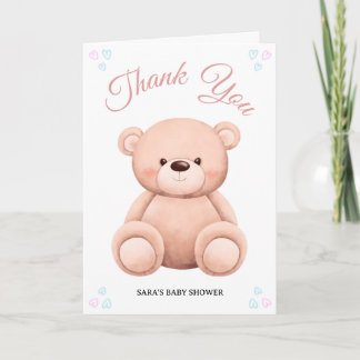 Cut Teddy Bear, Pastel Girl Baby Shower Folded Dankeskarte