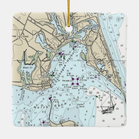 Cutchhogue Habor Nautical Chart Keramikornament (Rückseite)