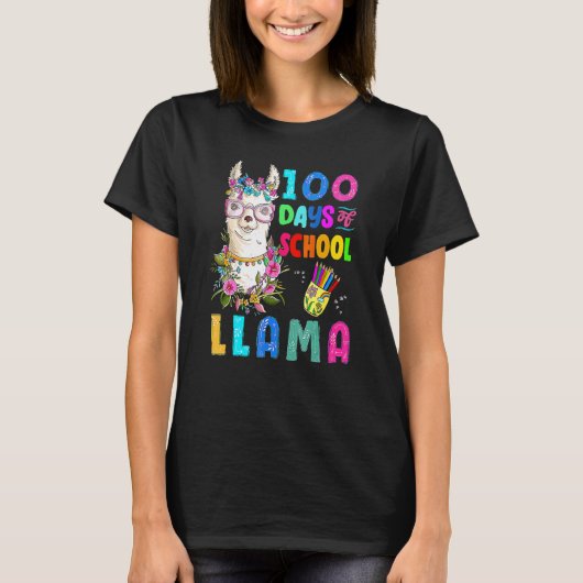 Cute 100 Days of School No Probllama Llama Back To T-Shirt (Vorderseite)