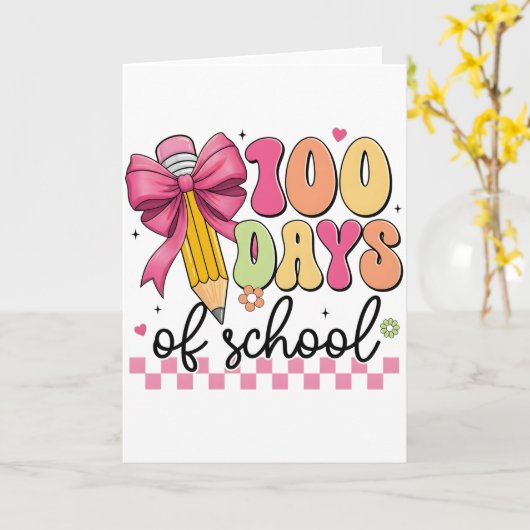 Cute 100 Days Of School Pencil Bow Classroom Theme Karte (Gelbe Blume)