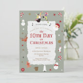 Cute 10th Day of Christmas Mid-Century Retro Xmas Einladung (Stehend Vorderseite)