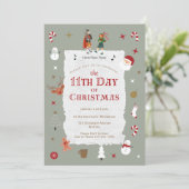 Cute 11th Day of Christmas Belated Xmas Party Einladung (Stehend Vorderseite)