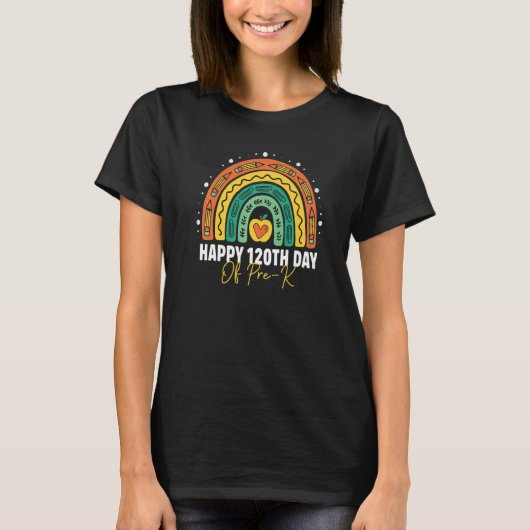 Cute 120th Day Of Pre K Student Teacher Rainbow Le T-Shirt (Vorderseite)