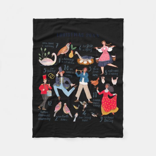 Cute 12 Days Of Christmas Clic Traditional Fleecedecke (Vorderseite)