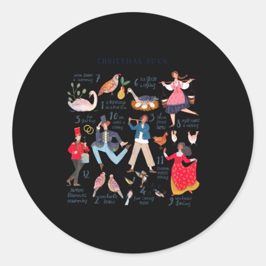 Cute 12 Days Of Christmas Clic Traditional Runder Aufkleber (Vorderseite)