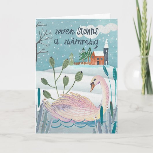 Cute 12 days of Christmas Seven Swans Swimming Karte (Vorderseite)