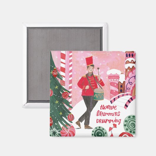 Cute 12 days of Christmas twelve Drummers Drumming Magnet (Vorderseite/Rückseite)