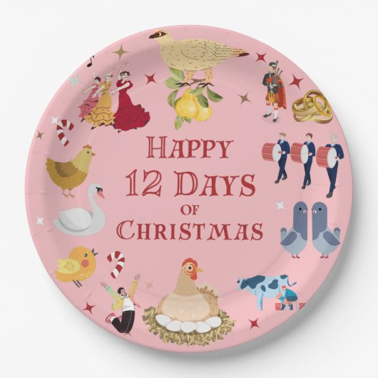 Cute 12 Days of Christmas Vintage Midcentury Pappteller (Vorderseite)