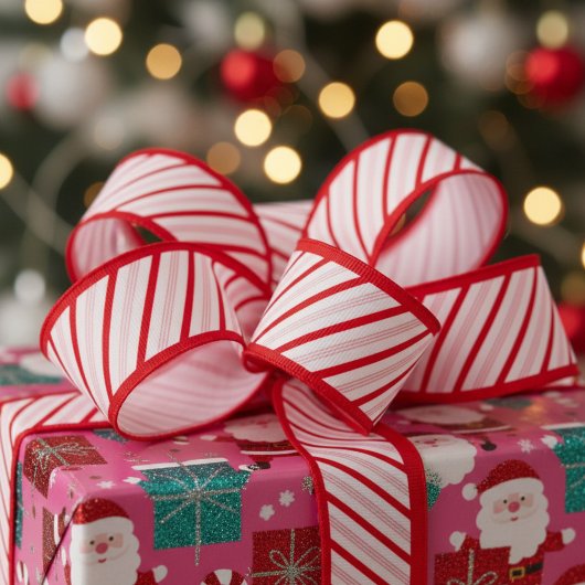 Cute 1.5" Red and Pink Candy Cane Striped Xmas Ripsband