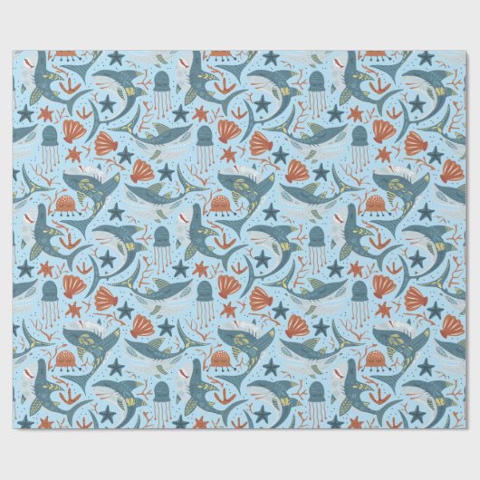 Cute 1st 2nd 3rd Boy Birthday Shark Sea Pattern Geschenkpapier (Flach)