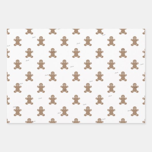 Cute 2 Names, Gingerbread Man Pattern 3 Sheets Geschenkpapier Set (Vorderseite)