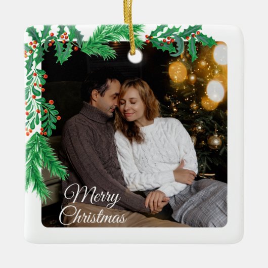 Cute 2 Photo Frame Christmas Ceramic Ornament (Vorderseite)