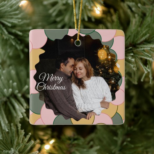 Cute 2 Photo Frame Christmas Ceramic Ornament (Baum)