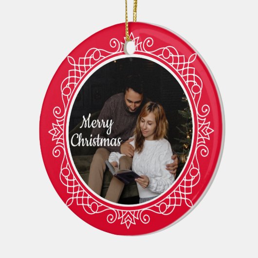 Cute 2 Photo Frame Christmas Ceramic Ornament (Links)