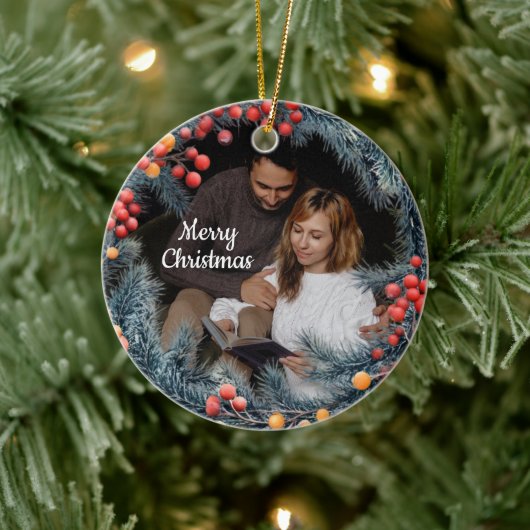 Cute 2 Photo Frame Christmas Ceramic Ornament (Baum)