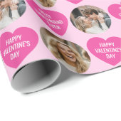 Cute 2 Photo Valentine's Day Heart Girlfriend Pink Geschenkpapier (Rolleneckpunkt)