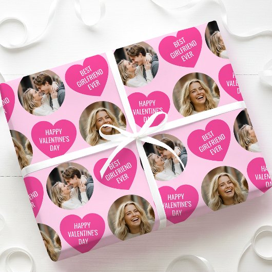 Cute 2 Photo Valentine's Day Heart Girlfriend Pink Geschenkpapier