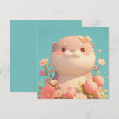 Cute 3D Clay Otter in Pink Floral Garden Postcard (Vorne/Hinten)