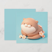Cute 3D Clay Otter with Pink Flowers Postcard (Vorne/Hinten)