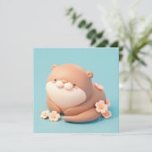 Cute 3D Clay Otter with Pink Flowers Postcard (Stehend Vorderseite)