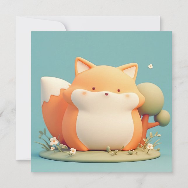 Cute 3D Clay Red Fox in Forest Meadow Postcard (Vorderseite)