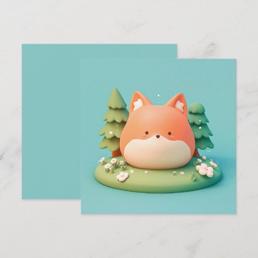 Cute 3D Clay Red Fox in Forest Meadow Postcard (Vorne/Hinten)