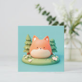 Cute 3D Clay Red Fox in Forest Meadow Postcard (Stehend Vorderseite)