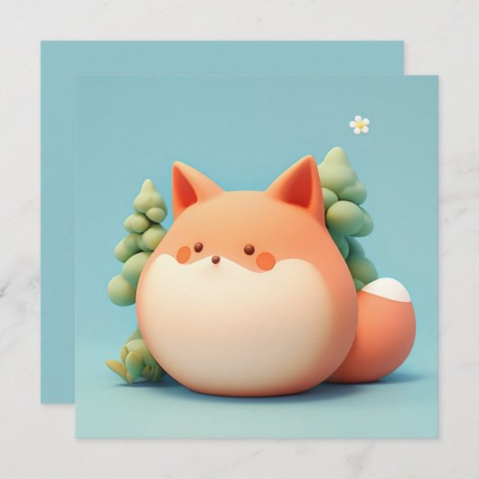 Cute 3D Clay Red Fox in Forest Scene Postcard (Vorne/Hinten)