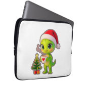**Cute 3D Green Alien in Santa Hat with Hot Chocol Laptopschutzhülle (Vorne Rechts)