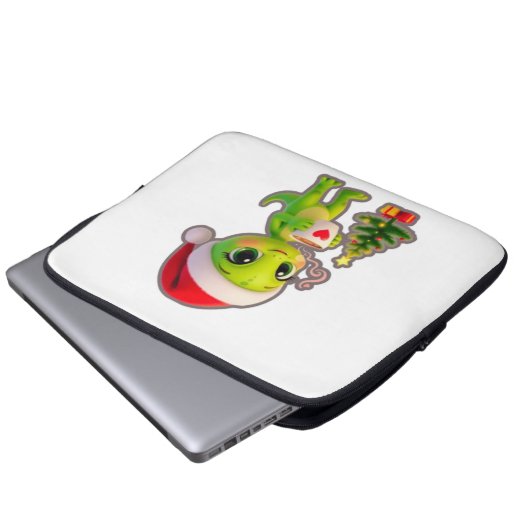 **Cute 3D Green Alien in Santa Hat with Hot Chocol Laptopschutzhülle (Vorne Knopf)