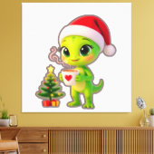 **Cute 3D Green Alien in Santa Hat with Hot Chocol Leinwanddruck (Insitu (Wohnzimmer))
