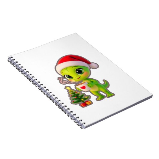 **Cute 3D Green Alien in Santa Hat with Hot Chocol Notizblock (Rechte Seite)