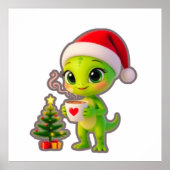 **Cute 3D Green Alien in Santa Hat with Hot Chocol Poster (Vorne)