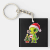 **Cute 3D Green Alien in Santa Hat with Hot Chocol Schlüsselanhänger (Vorderseite)